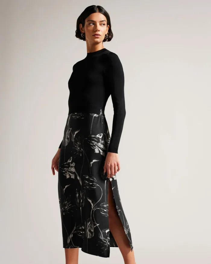 Knit Bodice Slip Skirt Dress Black Women Ted Baker Clothing