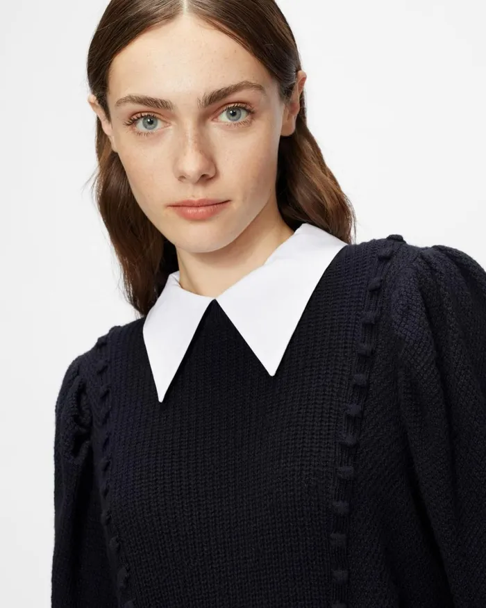Knit Jumper With Collar Detail Dark Navy Women Ted Baker Tops and TShirts Knit Jumper With Collar Detail Dark Navy Women Ted Baker Tops and TShirts