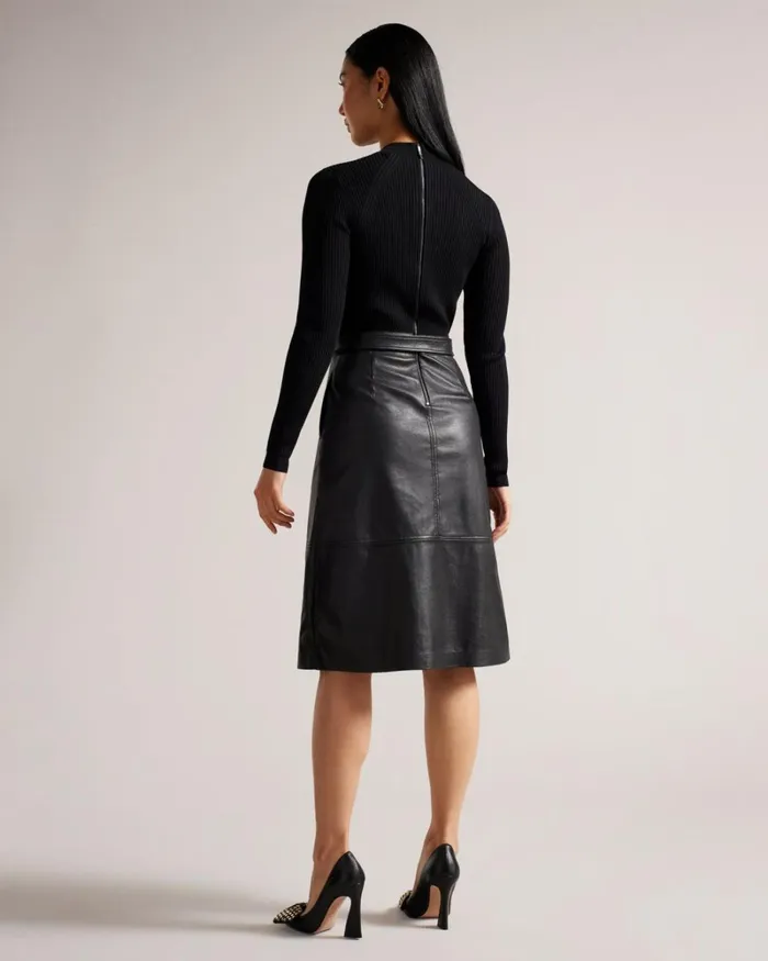 Knitted Bodice Dress With Pleather Skirt Black Women Ted Baker Clothing
