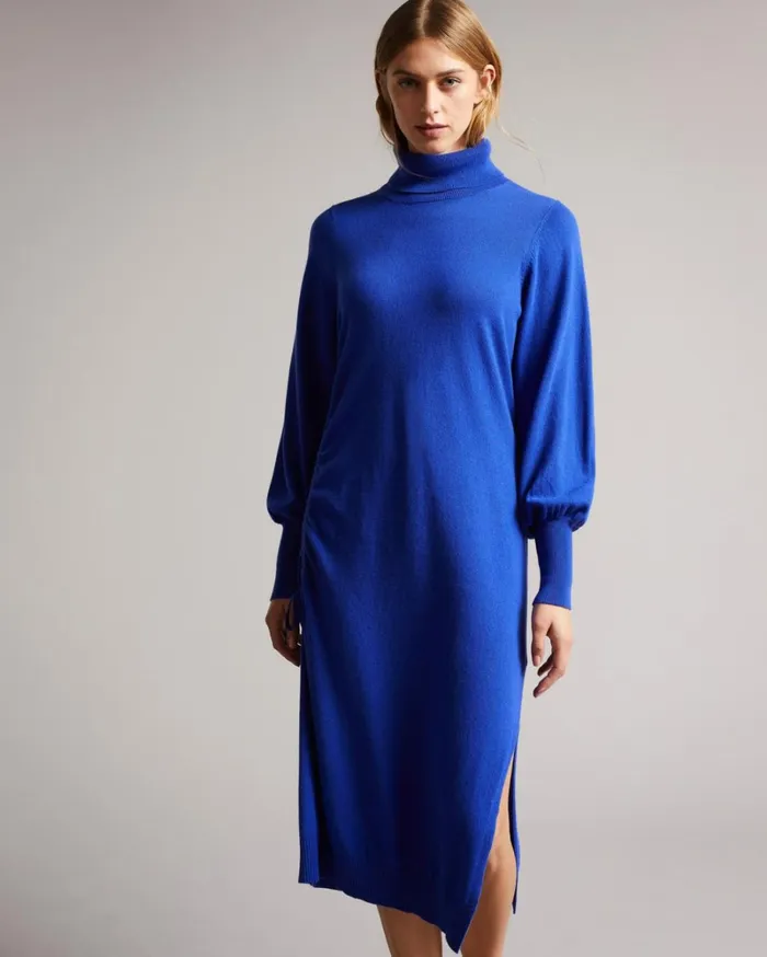 Knitted Dress With Ruched Side Detail Bright Blue Women Ted Baker Dresses Knitted Dress With Ruched Side Detail Bright Blue Women Ted Baker Dresses