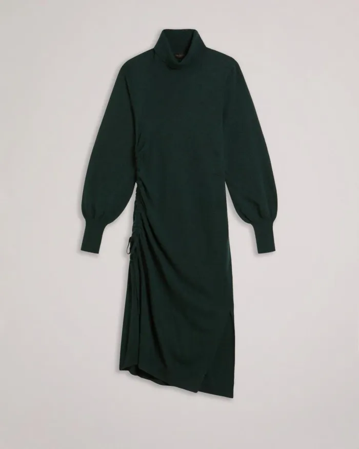 Knitted Dress With Ruched Side Detail Green Women Ted Baker Dresses