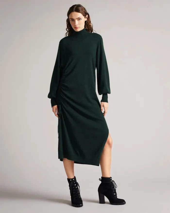 Knitted Dress With Ruched Side Detail Green Women Ted Baker Dresses Knitted Dress With Ruched Side Detail Green Women Ted Baker Dresses