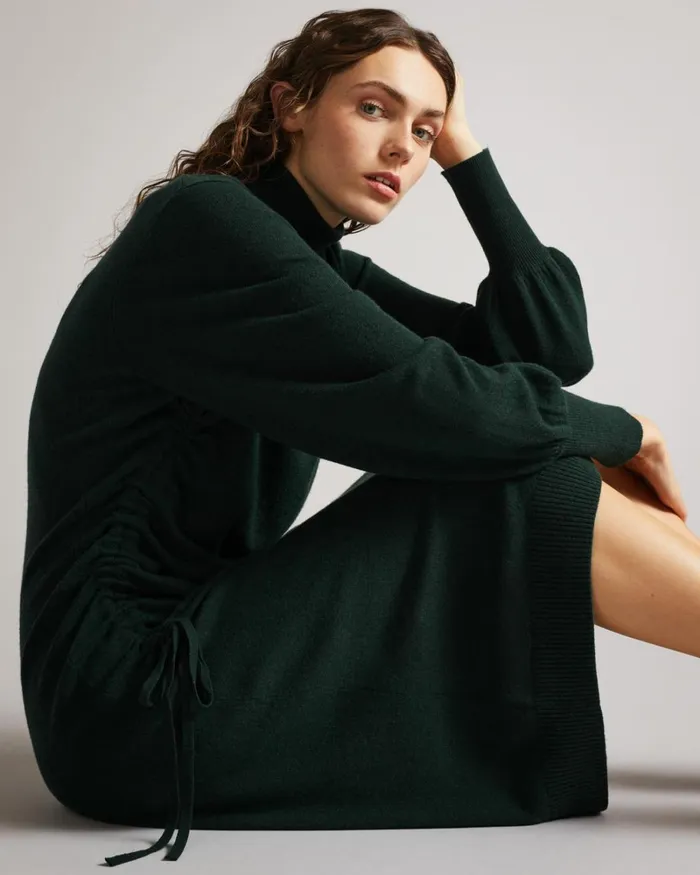 Knitted Dress With Ruched Side Detail Green Women Ted Baker Dresses Knitted Dress With Ruched Side Detail Green Women Ted Baker Dresses