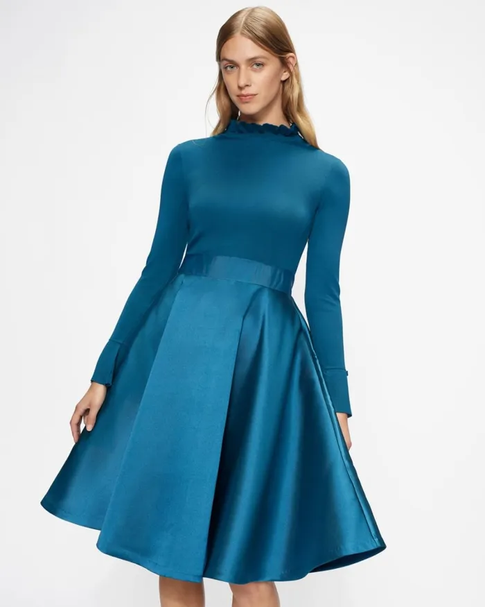 Knitted Frill Full Skirt Dress Medium Blue Women Ted Baker Dresses Knitted Frill Full Skirt Dress Medium Blue Women Ted Baker Dresses