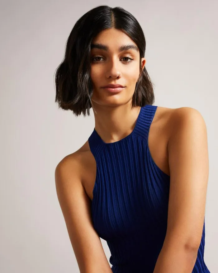 Knitted Halterneck Top Dark Blue Women Ted Baker Clothing Knitted Halterneck Top Dark Blue Women Ted Baker Clothing