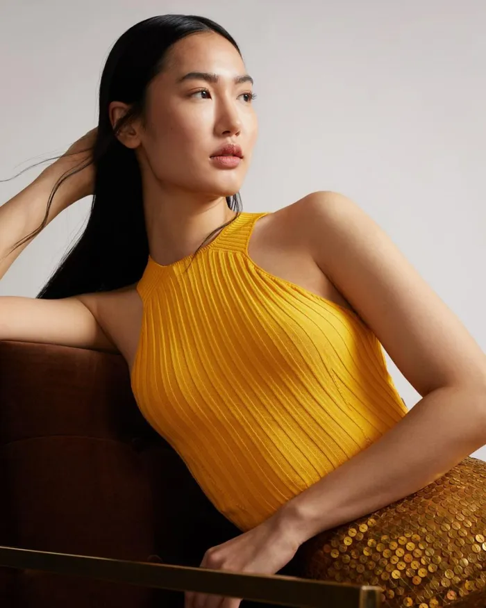 Knitted Halterneck Top Yellow Women Ted Baker Clothing Knitted Halterneck Top Yellow Women Ted Baker Clothing