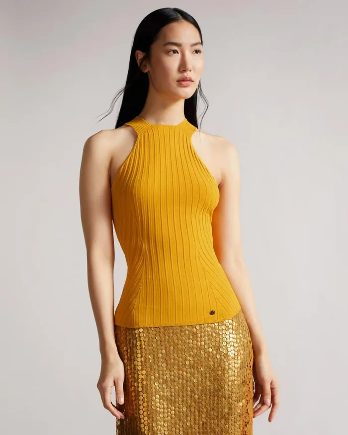 Knitted Halterneck Top Yellow Women Ted Baker Clothing Knitted Halterneck Top Yellow Women Ted Baker Clothing