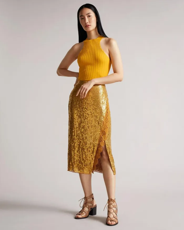 Knitted Halterneck Top Yellow Women Ted Baker Clothing Knitted Halterneck Top Yellow Women Ted Baker Clothing