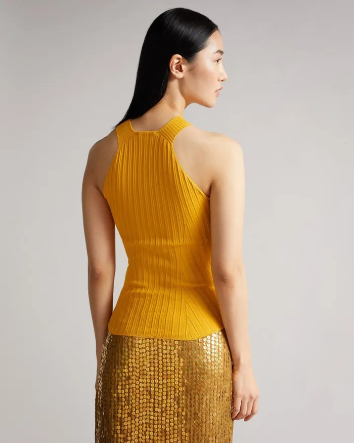 Knitted Halterneck Top Yellow Women Ted Baker Clothing Knitted Halterneck Top Yellow Women Ted Baker Clothing