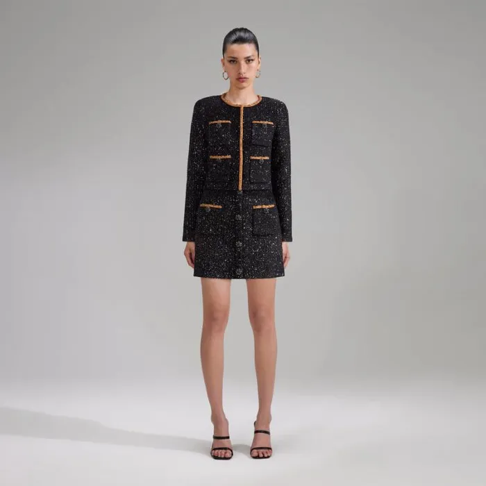 Knitwear Woman SelfPortrait Black Sequin Knit Mini Skirt