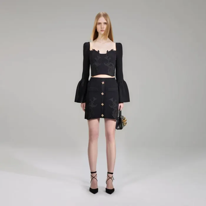 Knitwear Woman SelfPortrait Black Sequin Knit Mini Skirt Knitwear Woman SelfPortrait Black Sequin Knit Mini Skirt