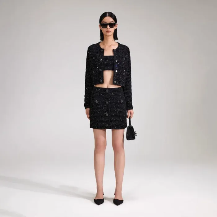 Knitwear Woman SelfPortrait Black Sequin Knit Skirt