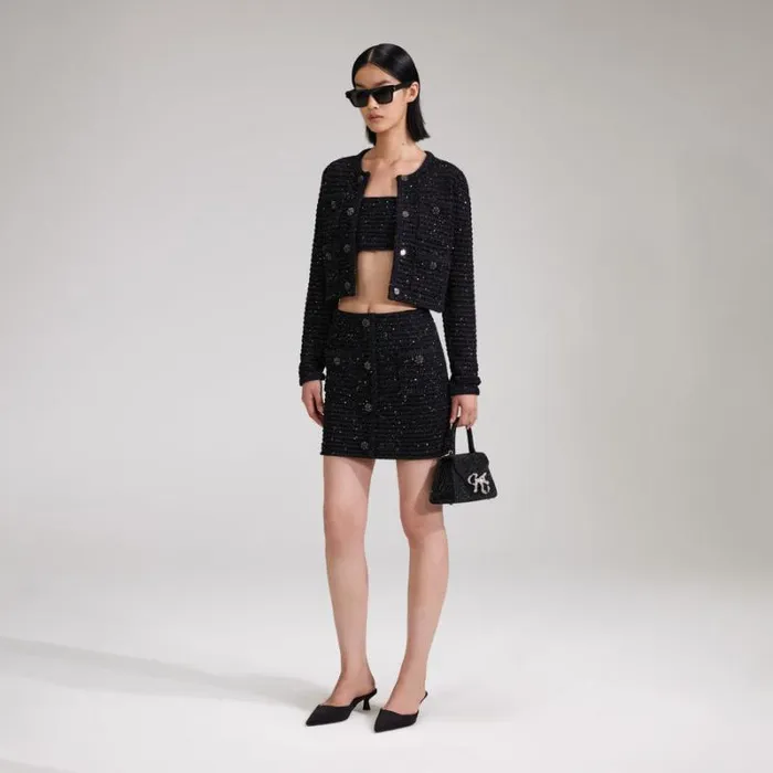 Knitwear Woman SelfPortrait Black Sequin Knit Skirt Knitwear Woman SelfPortrait Black Sequin Knit Skirt