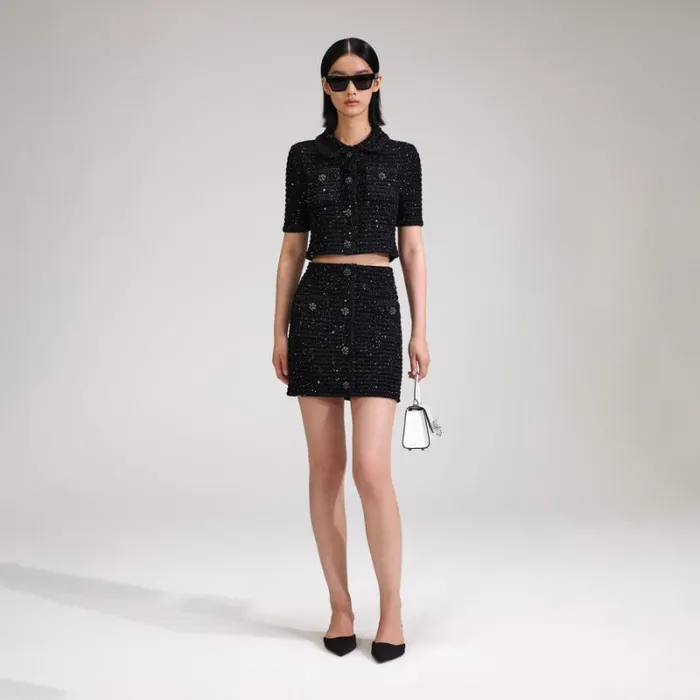 Knitwear Woman SelfPortrait Black Sequin Knit Top