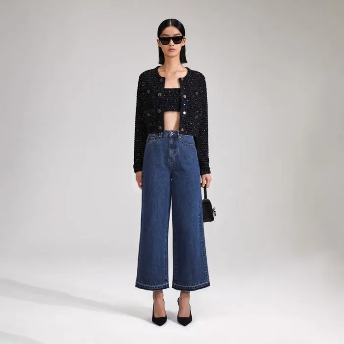 Knitwear Woman SelfPortrait Black Sequin Knit Top Knitwear Woman SelfPortrait Black Sequin Knit Top