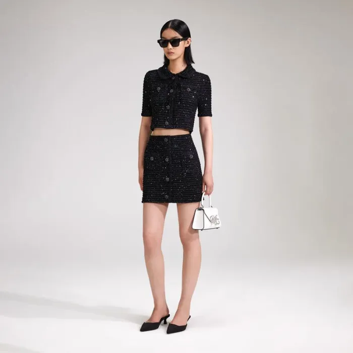Knitwear Woman SelfPortrait Black Sequin Knit Top Knitwear Woman SelfPortrait Black Sequin Knit Top