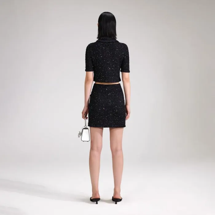 Knitwear Woman SelfPortrait Black Sequin Knit Top Knitwear Woman SelfPortrait Black Sequin Knit Top