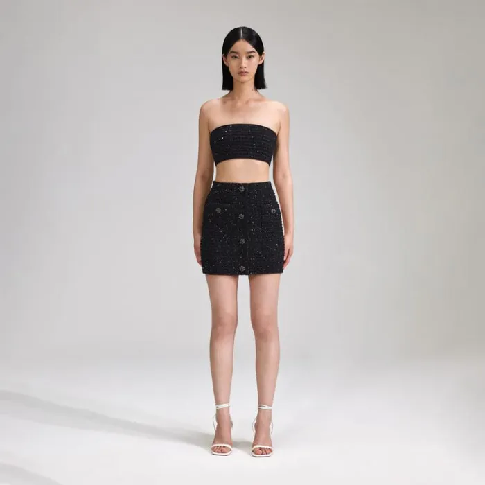 Knitwear Woman SelfPortrait Black Sequin Knit Top Knitwear Woman SelfPortrait Black Sequin Knit Top