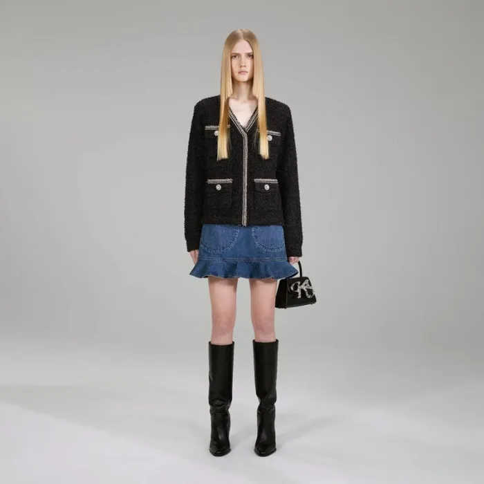 Knitwear Woman SelfPortrait Black Tape Knit Cardigan