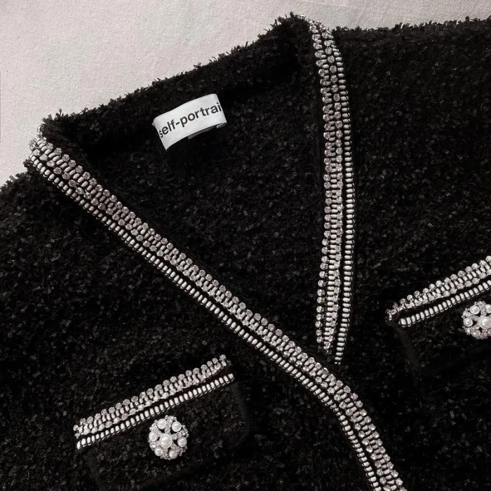 Knitwear Woman SelfPortrait Black Tape Knit Cardigan Knitwear Woman SelfPortrait Black Tape Knit Cardigan