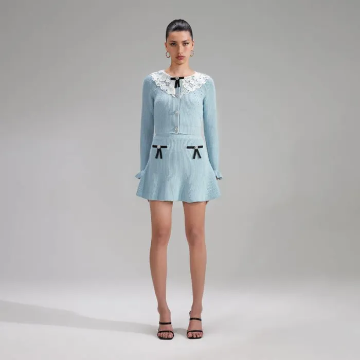 Knitwear Woman SelfPortrait Blue Knit Mini Skirt