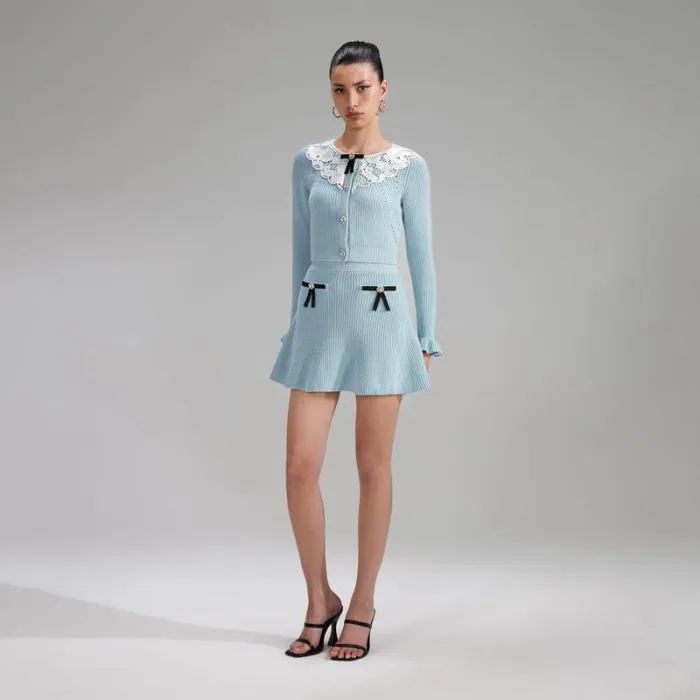 Knitwear Woman SelfPortrait Blue Knit Mini Skirt Knitwear Woman SelfPortrait Blue Knit Mini Skirt