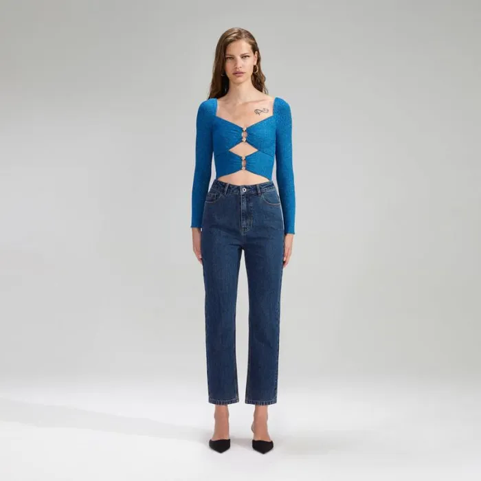 Knitwear Woman SelfPortrait Blue Lurex Knit Top