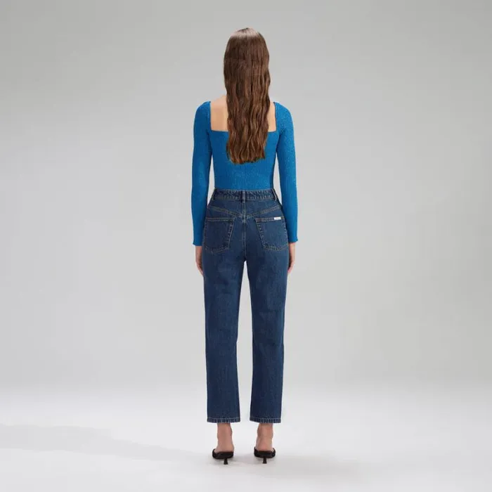 Knitwear Woman SelfPortrait Blue Lurex Knit Top Knitwear Woman SelfPortrait Blue Lurex Knit Top