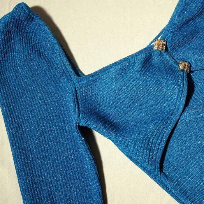 Knitwear Woman SelfPortrait Blue Lurex Knit Top Knitwear Woman SelfPortrait Blue Lurex Knit Top