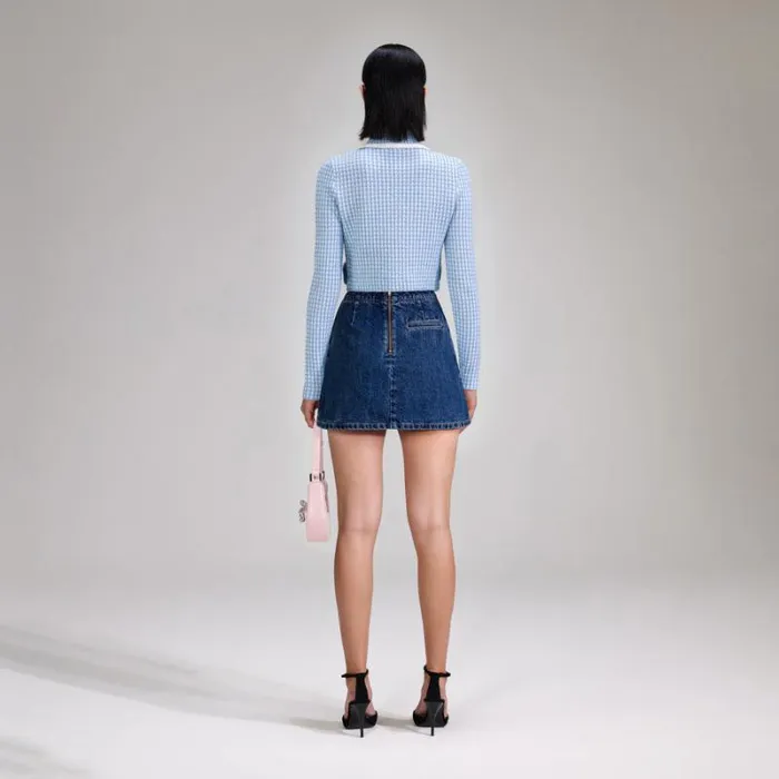 Knitwear Woman SelfPortrait Blue Lurex Knitted Cardigan Knitwear Woman SelfPortrait Blue Lurex Knitted Cardigan