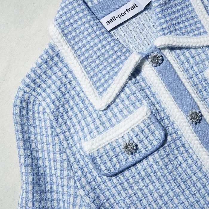 Knitwear Woman SelfPortrait Blue Lurex Knitted Cardigan Knitwear Woman SelfPortrait Blue Lurex Knitted Cardigan