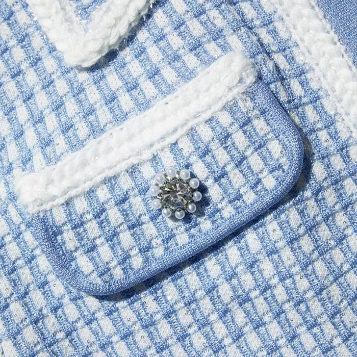 Knitwear Woman SelfPortrait Blue Lurex Knitted Cardigan Knitwear Woman SelfPortrait Blue Lurex Knitted Cardigan