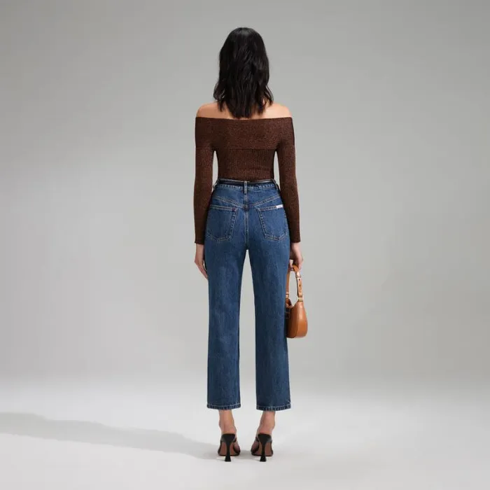 Knitwear Woman SelfPortrait Brown Lurex Knit Off Shoulder Top Knitwear Woman SelfPortrait Brown Lurex Knit Off Shoulder Top
