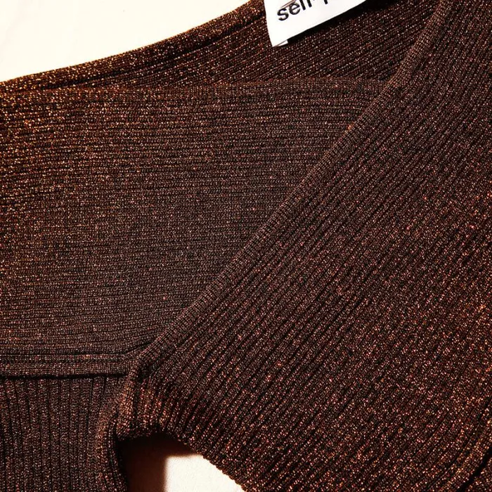 Knitwear Woman SelfPortrait Brown Lurex Knit Off Shoulder Top Knitwear Woman SelfPortrait Brown Lurex Knit Off Shoulder Top