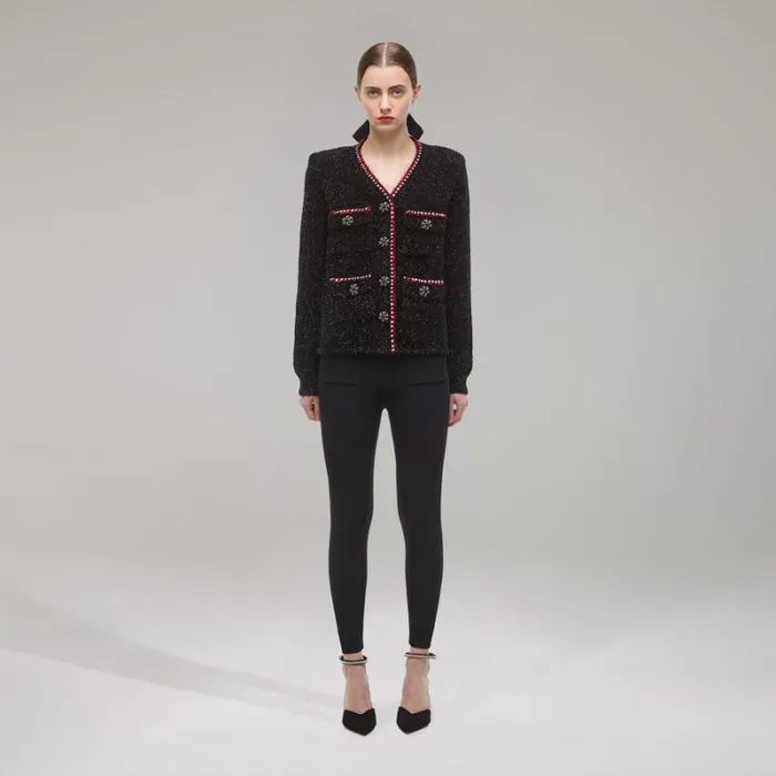 Knitwear Woman SelfPortrait Check Yarn Knit Cardigan Knitwear Woman SelfPortrait Check Yarn Knit Cardigan