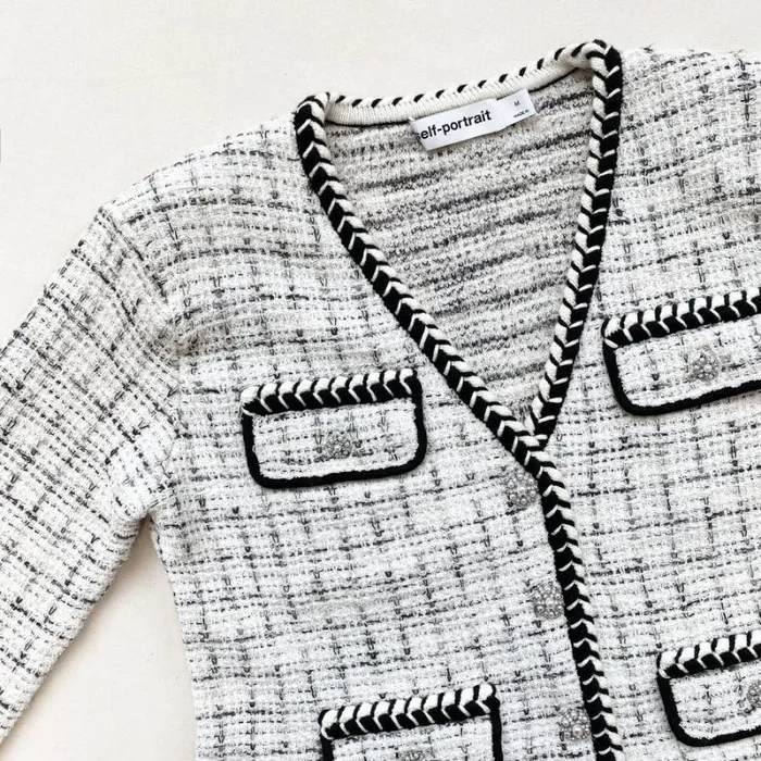 Knitwear Woman SelfPortrait Check Yarn Knit Cardigan Knitwear Woman SelfPortrait Check Yarn Knit Cardigan