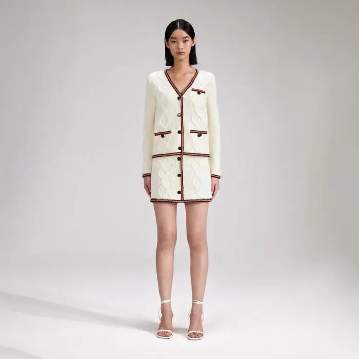 Knitwear Woman SelfPortrait Cream Cable Knit Cardigan