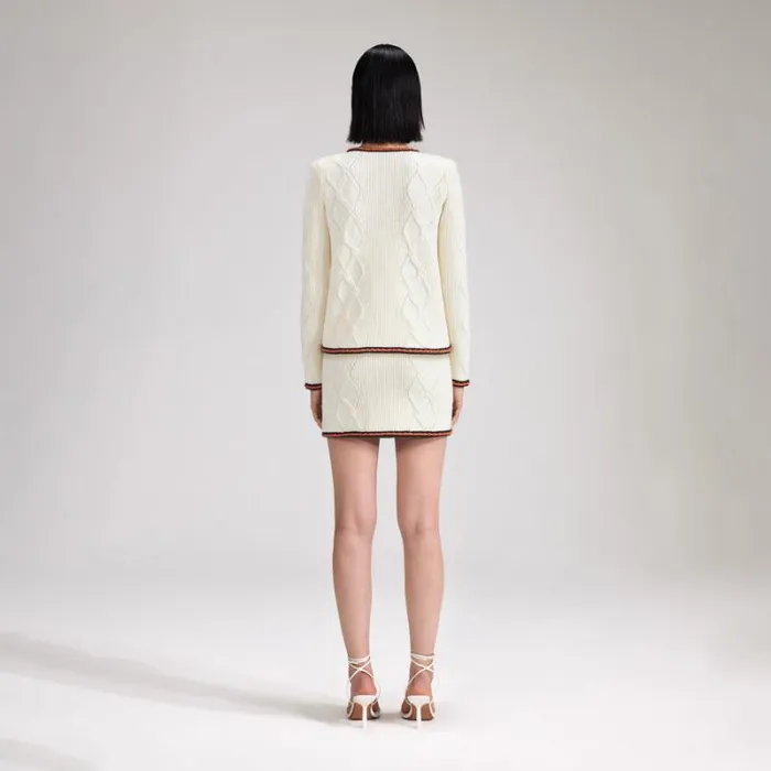Knitwear Woman SelfPortrait Cream Cable Knit Cropped Cardigan Knitwear Woman SelfPortrait Cream Cable Knit Cropped Cardigan
