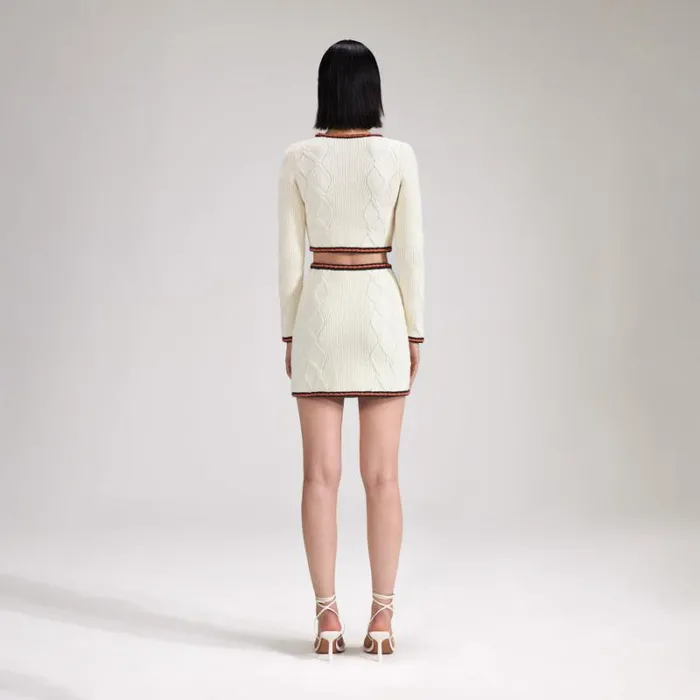 Knitwear Woman SelfPortrait Cream Cable Knit Cropped Cardigan Knitwear Woman SelfPortrait Cream Cable Knit Cropped Cardigan