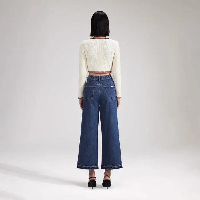 Knitwear Woman SelfPortrait Cream Cable Knit Cropped Cardigan Knitwear Woman SelfPortrait Cream Cable Knit Cropped Cardigan