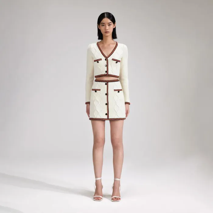 Knitwear Woman SelfPortrait Cream Cable Knit Skirt
