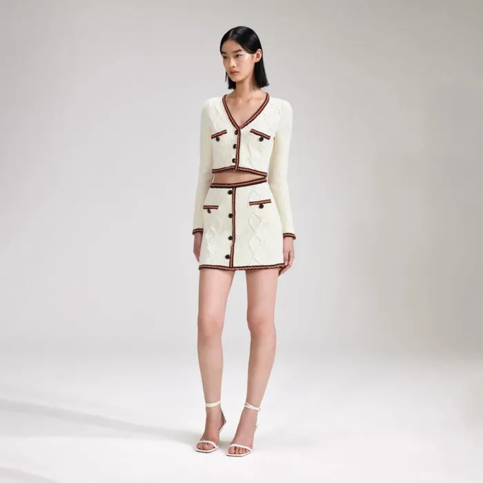Knitwear Woman SelfPortrait Cream Cable Knit Skirt Knitwear Woman SelfPortrait Cream Cable Knit Skirt