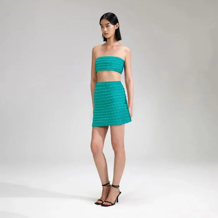Knitwear Woman SelfPortrait Green Beaded Knit Bandeau Top Knitwear Woman SelfPortrait Green Beaded Knit Bandeau Top