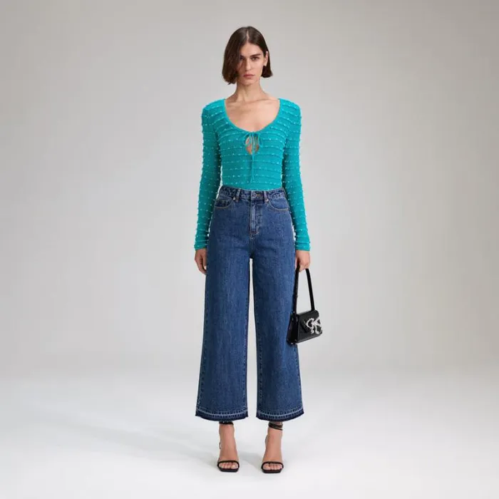 Knitwear Woman SelfPortrait Green Beaded Knit Top
