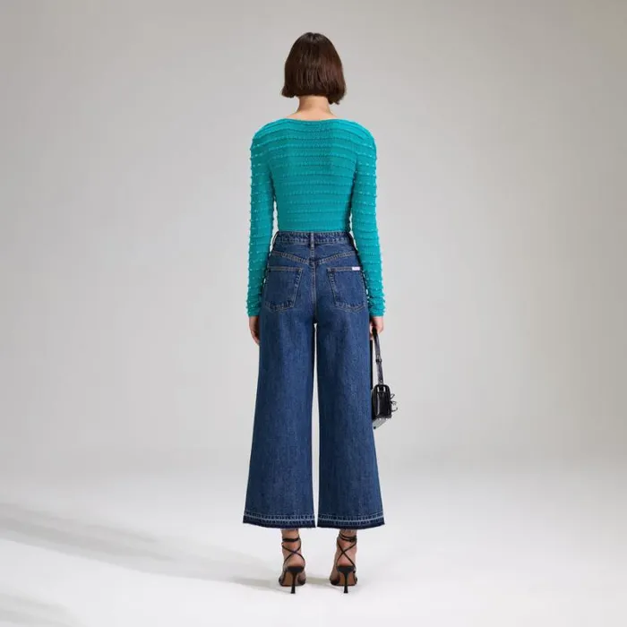 Knitwear Woman SelfPortrait Green Beaded Knit Top Knitwear Woman SelfPortrait Green Beaded Knit Top