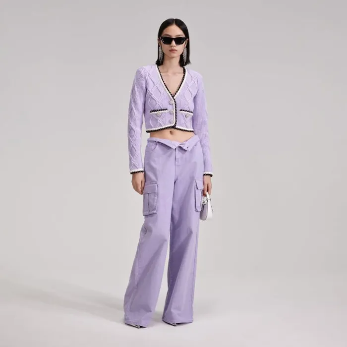 Knitwear Woman SelfPortrait Lilac Knit Cardigan