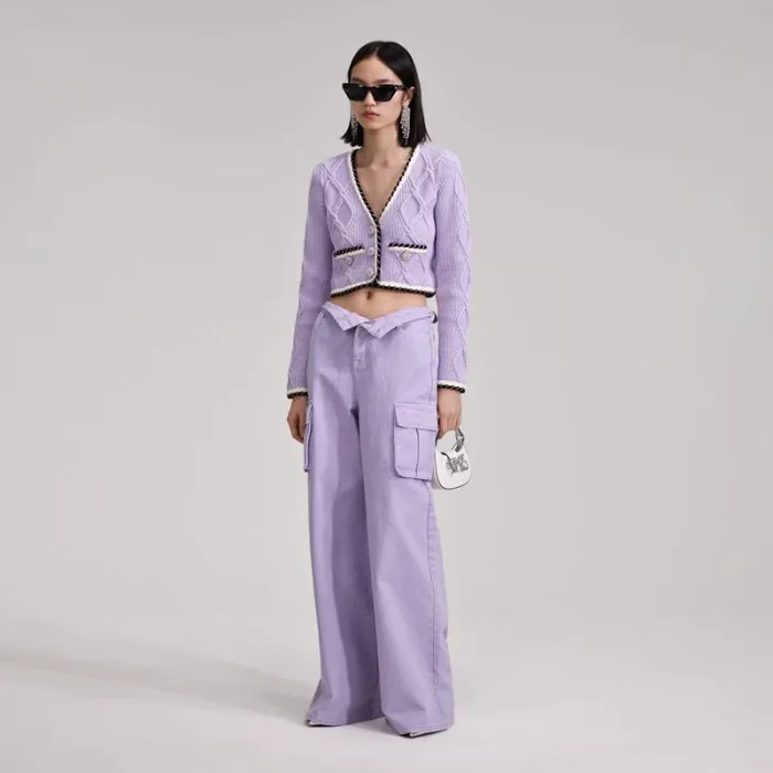 Knitwear Woman SelfPortrait Lilac Knit Cardigan Knitwear Woman SelfPortrait Lilac Knit Cardigan