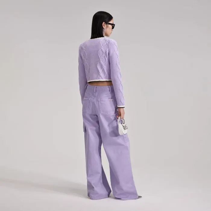 Knitwear Woman SelfPortrait Lilac Knit Cardigan Knitwear Woman SelfPortrait Lilac Knit Cardigan