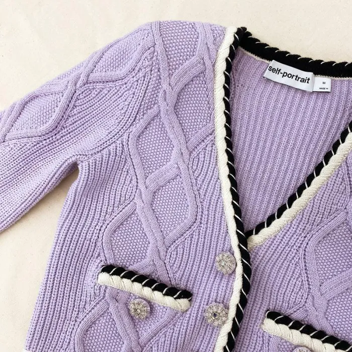 Knitwear Woman SelfPortrait Lilac Knit Cardigan Knitwear Woman SelfPortrait Lilac Knit Cardigan