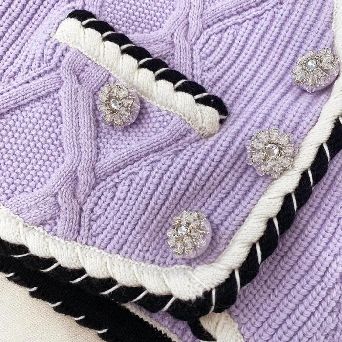 Knitwear Woman SelfPortrait Lilac Knit Cardigan Knitwear Woman SelfPortrait Lilac Knit Cardigan